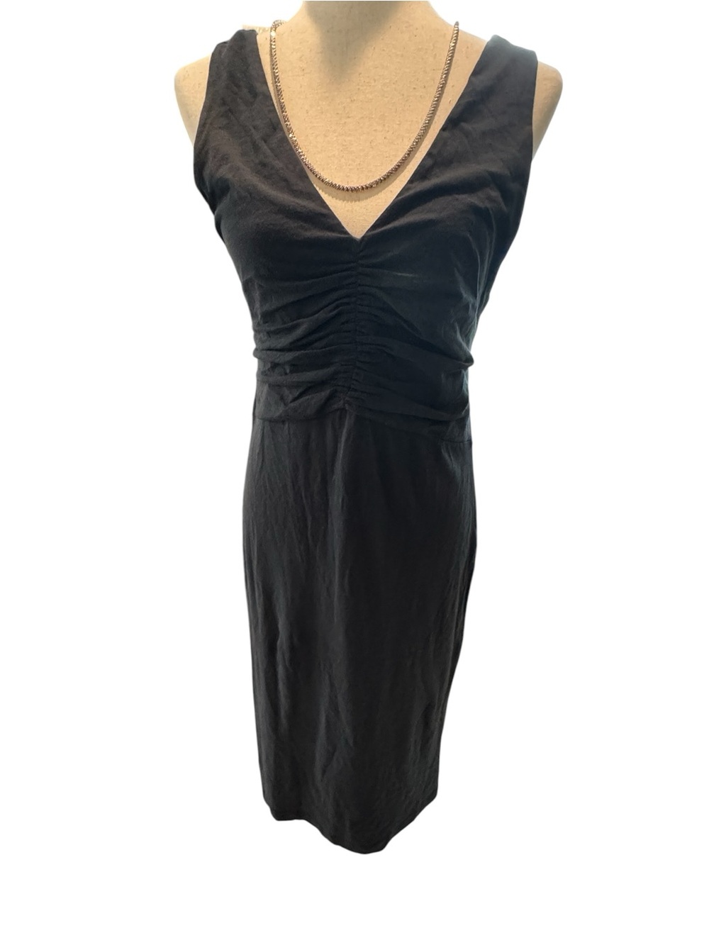Classic Black V-Neck Ruched Women's Dress